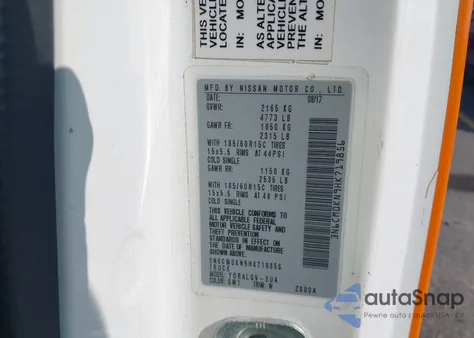 2017 Nissan Nv200 Sv из США, поврежденный, VIN 3N6CM0KN9HK719856